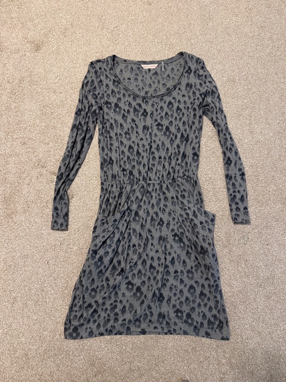Rebecca Taylor Gray Leopard-Print Long Sleeve Dress